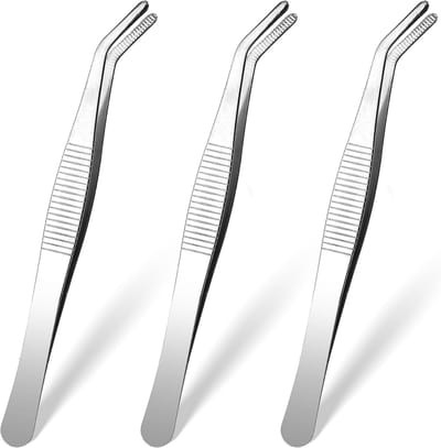 Dailygoods - 3 stuks pincetten, punt, roestvrij staal, lang, stompe pincetten, set pincetten met gebogen getande punt, professioneel antislip, recht afgeschuind voor het maken van sieraden, doe-het-zelf
