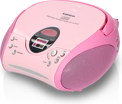 Lenco Draagbare Radio CD Speler - Stereo FM Radio en AUX – Werkt ook op batterijen - SCD-24 Roze