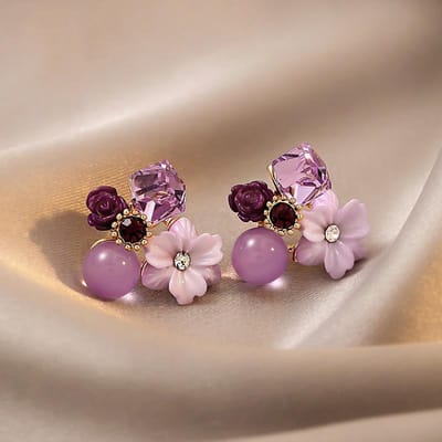 Boucles d'oreilles Fleur en Cristal Violet Mode Coréenne pour Femmes au Tempérament Doux Cadeau de Mariage Fête Anniversaire Bijou Pendiente gray