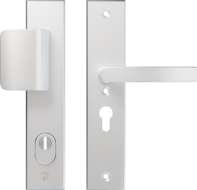 AXA Veiligheidsbeslag (Edge Plus) Aluminium glad: Duwer-Kruk (model D-duwer/Blok) PC92 met kerntrekbeveiliging SKG***