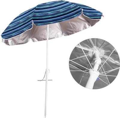 Gerimport Parasol UV50 - Maritiem blauw/wit - D180 x H195 cm - zomer/strand - 8 vlakken