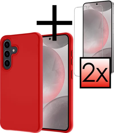 Hoesje - Met 2x Screenprotector - Geschikt voor Samsung Galaxy S24 - Sterk & Shockproof - Back Cover - Siliconen Case - Telefoon Hoes - Rood