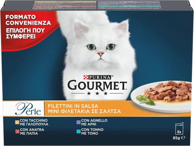 Natte Filets in Saus voor Katten - Kalkoen, Tonijn, Eend en Lam - 80 Zakjes à 85 g