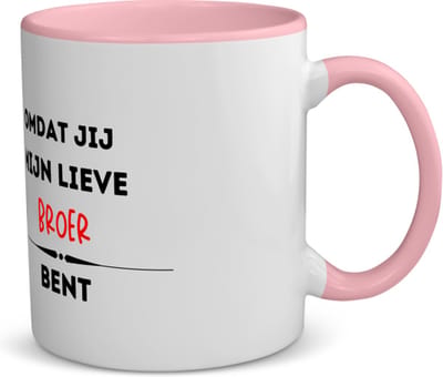 Akyol - omdat jij mijn lieve broer bent koffiemok - theemok - roze - Broer - de liefste broer - verjaardag - cadeautje voor broer - kado - geschenk - 350 ML inhoud