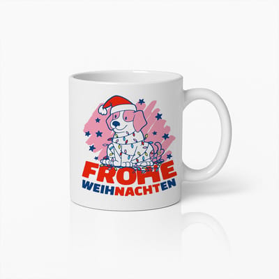 Frohe Weihnachten Mok 330ml – Schattige Kerst Hond Koffiebeker met Kerstmuts – Perfect Feestdagen Cadeau voor Hondenliefhebbers & Warme Ochtenden