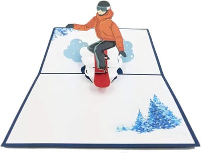 Snowboard wenskaart - Pop-up kaart - Feestelijke groet - 3D Kirigami kunst - 17 x 12 cm