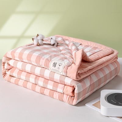 Zomer Katoenen Airconditioning Quilt Dunne Streep Lichtgewicht Dekbed Eenvoudige Stijl Ademend Bed Reisdekens Voor Thuis Hotel 100X150CM beige