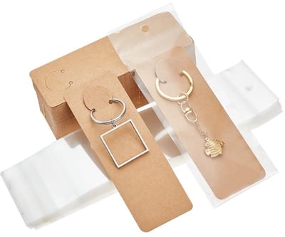 Dailygoods- Sleutelhanger Displaykaarten - 100 Sets - Lange Papieren Houder - Zelfsluitende Zakken - Geschenkverpakking - Creatieve Knutselbenodigdheden