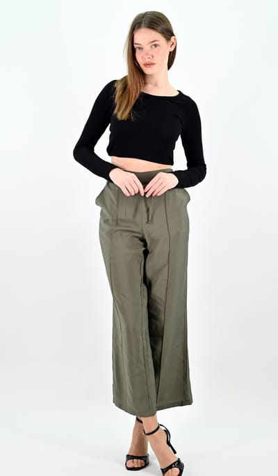 YesMooi - Wide Leg Culotte Broek - Khaki - L (40) - Pantalon Dames Luchtige Broek