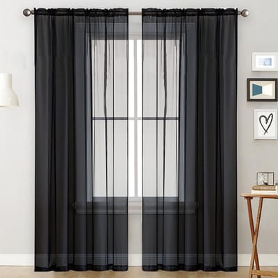 Rideaux transparents pour salon, tringle à poche, panneaux de fenêtre, chambre à coucher, Voile semi-transparent, vert 39"Wx98"L noir