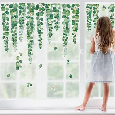 decalmile Groene Bladeren Hangende Wijnstok Raam Kleeft Muurstickers Dubbelzijdig Anti-botsing Boom Bladeren Planten Raamstickers Glas Venster Deuren Raamstickers (Alleen voor vensterglas)