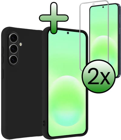 Hoesje Met 2x Screenprotector - Geschikt voor Samsung Galaxy A57 - Sterk & Shockproof - Back Cover - Siliconen Case - Telefoon Hoes - Zwart