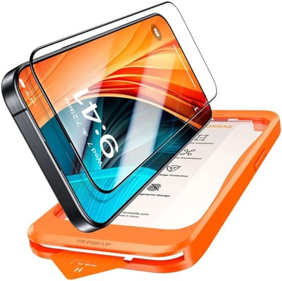 TORRAS Install Master 9H Tempered Glass Geschikt voor Apple iPhone 16 - Screen Protector met Frame - Gemakkelijke Installatie - Volledig Dekkend - Militair Getest Glas