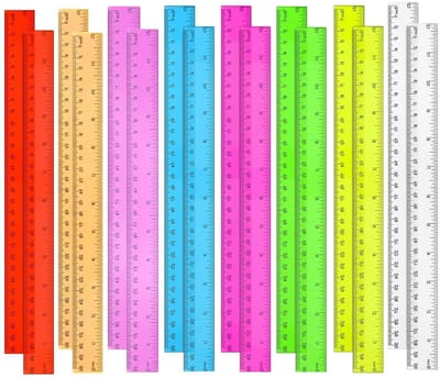 16-delige transparante liniaal set voor kinderen - linialen van 12 inch met centimeters en inches - ideale linialen voor terug naar school, klaslokaal en kantoor.