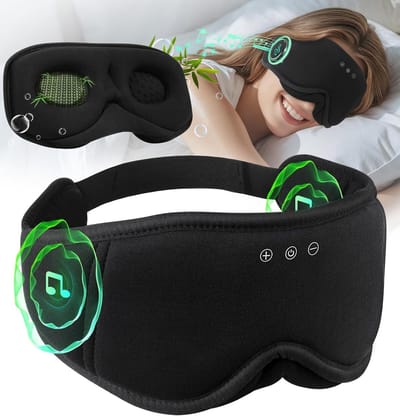 3D Slaapmasker met Bluetooth Hoofdtelefoon, Zacht Bamboe Katoen voor Zijslapers, Ideaal voor Reizen en Ontspanning