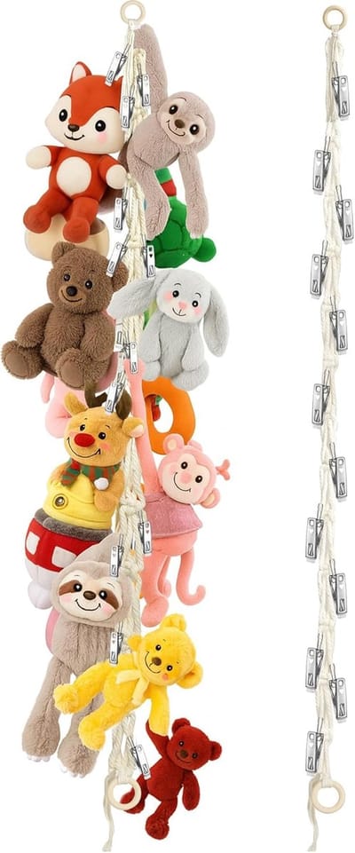 Opberghangtouw voor Knuffels - Met 20 Metalen Clips - Knuffelorganizer voor Hoed, Sokken, Kaarten - Katoenen Touw - 200 cm