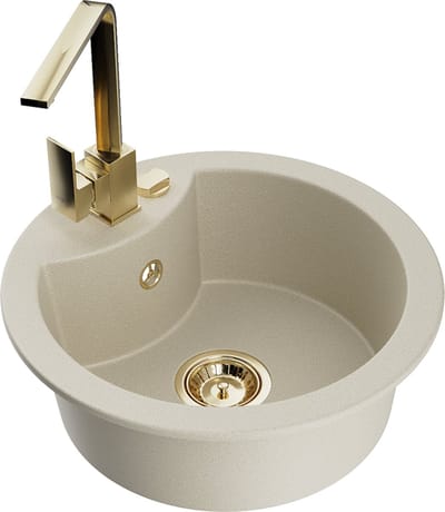 Mexen Diego granieten spoelbak met 1 bak en Rita keukenmengkraan, beige - 6512-69-670300-50