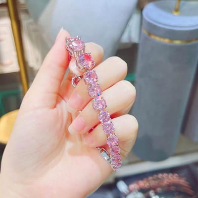 Luxe Volledige Diamond Geel/Roze Zirkoon Armbanden Damesmode Roze Kristal Roze Diamanten Armband Sieraden Groothandel roze
