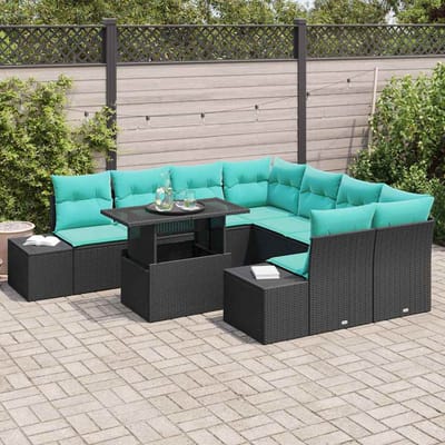 vidaXL - Tuinbank - Set - 9 - st - 8-Aantal - zitplaatsen - Zwart - en - Blauw