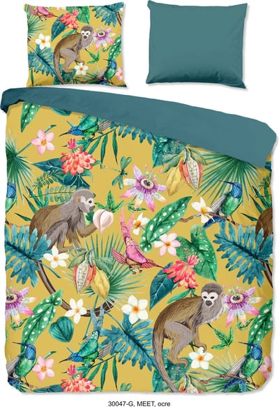 Good Morning dekbedovertrek jungle print - Lits jumeaux 240x200/220 cm - Oker - 100% Katoen renforc�