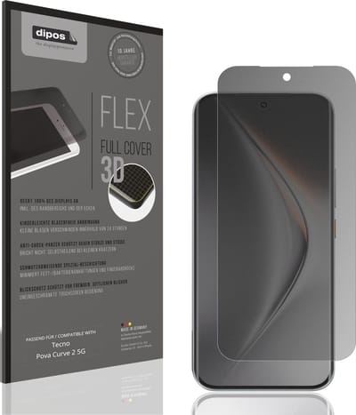 dipos FLEX – Matte Privacy Screenprotector geschikt voor Tecno Pova Curve 2 5G | Volledige Schermbescherming | Case-Friendly