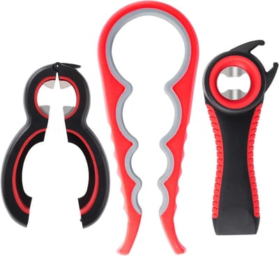 Multifunctionele Flesopener Set met Antislip Handvat - 6-in-1, 5-in-1 en 4-in-1 Gereedschap voor Kinderen, Senioren en Mensen met Artritis