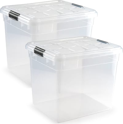 PlasticForte Opbergbox - 2x stuks - met deksel - 35 liter - L42 x B36 x H35 cm - opbergbak