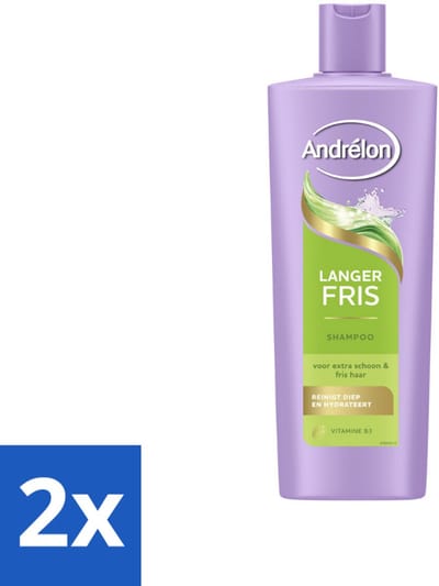 2 x Andrélon – Shampoo – Langer Fris – 400 ml - Luchtig Haar - Fris Haar - Vet Haar - Diepe Reiniging - Vitamine B3