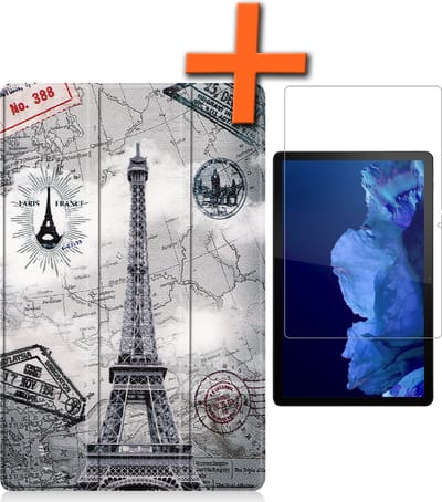 Hoesje - Geschikt voor Lenovo Tab P11 - Met Screenprotector - Trifold Bookcase - Hard Cover - Hardcover Book Case - Tablet Hoes - Eiffeltoren