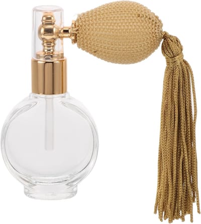 Vintage glazen parfumfles 30 ml - Elegante navulbare geurcontainer met gouden kwastjes en verstuiverpomp, ideaal voor reizen en make-up.