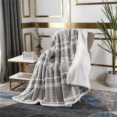 Sherpa Fleece Blanket, Reversible Soft Warm Fluffy Thick Throw Blankets, Double Sided Cosy Autumn and Winter Blanket for Bed Sofa Chairs, Fuzzy Home Decoration Bed Blankets, Grey, Ankle (130x160cm)