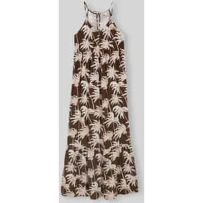 Tom Tailor Denim - Maxijurk met volants - Maat M - brown palmtree print