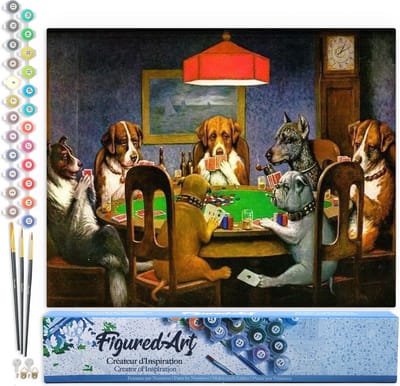 Figured'Art Schilderen op Nummer Volwassenen canvas Honden die poker spelen - Handwerk acrylverf Kit DIY Compleet - 40x50cm zonder frame