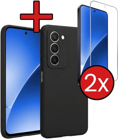 Hoesje - Met 2x Screenprotector - Geschikt voor Xiaomi 15 - Sterk & Shockproof - Telefoon Hoes - Back Cover - Siliconen Case - Telefoonhoes - Zwart