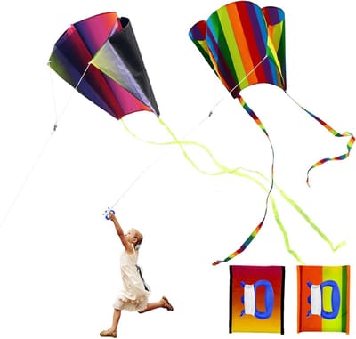 2 Stuks Regenboogvliegers voor Kinderen - Kleurrijke Draak met Draaktouw en Handvat