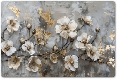 Placemats 45x30 cm - Placemat kunststof - 1 stuk - Bloemen - Wit - Grijs - Goud - Luxe - Borden onderleggers - Decoratie voor op tafel - Keuken tafeldecoratie accessoires - Vinyl onderlegger - Tafelversiering