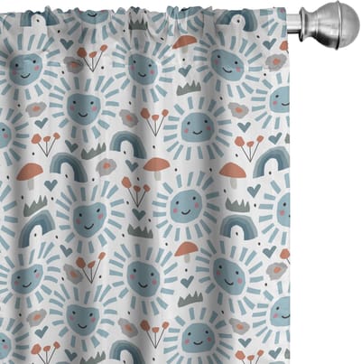 ABAKUHAUS Kinder gordijnen – 2x75x225 cm – halfdonkerend – Licht azuurblauw & koraal