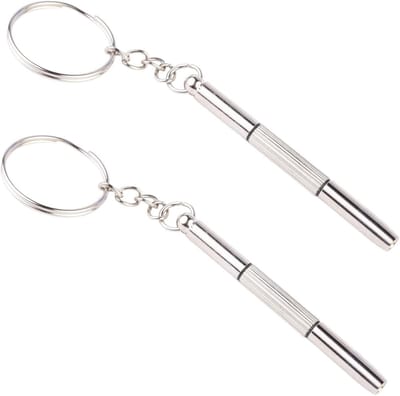 Set van 2 Mini Schroevendraaiers, 3-in-1 RVS Schroevendraaier met Sleutelhanger, Draagbare Precisieschroevendraaier voor Zonnebrillen, Sieraden en Elektronica