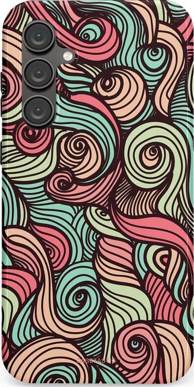 Casetastic hoesje geschikt voor Samsung Galaxy S23 FE - Dubbellaagse bescherming - Pastel Swirl Vibes - Fashion Case - Taupe Donkergrijs Saliegroen Grijs