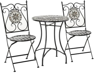 Balkonset 2 personen - Tuinset - Bistroset - Grijs - Weerbestendig - 3 delig - Tuintafel en 2 stoelen - 2 personen - Gecoat staal - Onderhoudsvrij staal