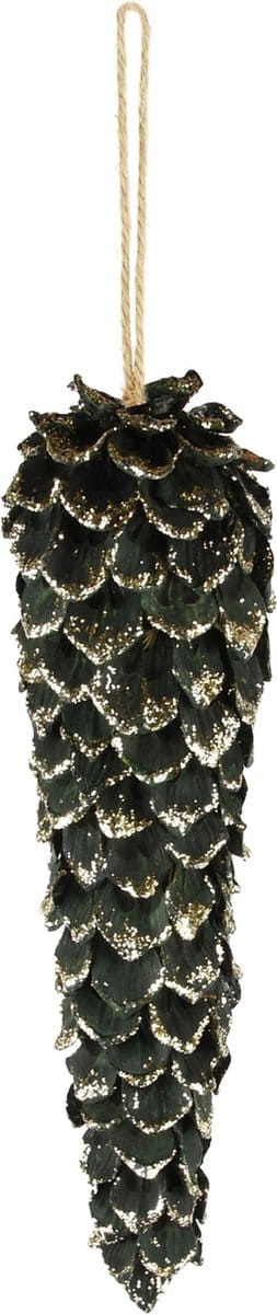 Dekoratief | Hanger Kegel vormtje m/blaadjes, groen/goud, 8x8x30cm | A245517