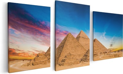 Artaza Canvas Schilderij Drieluik Egyptische Piramides bij Zonsondergang - 120x60 - Foto Op Canvas - Canvas Print