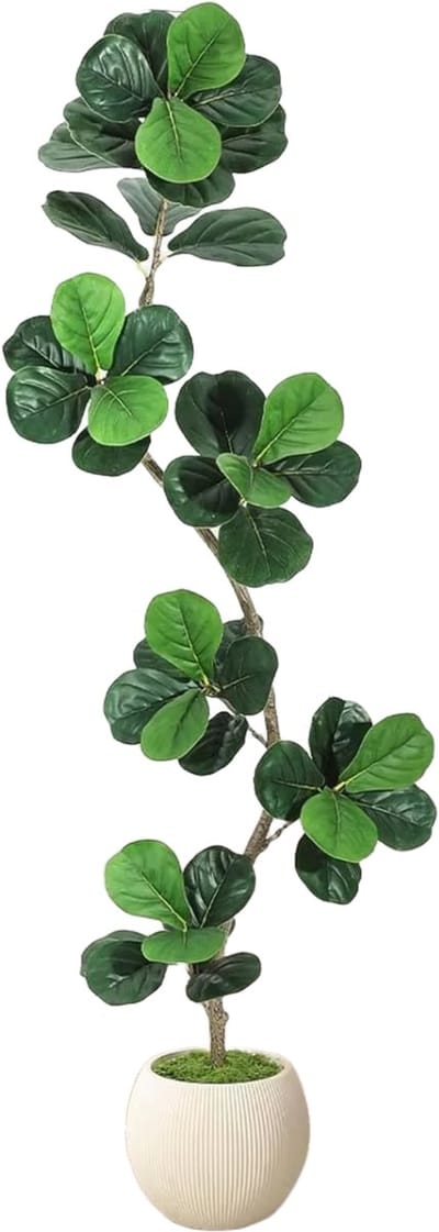 Kunstmatige Fiddle Leaf Fig Tree - Voor thuis of kantoor - Decoratief en onderhoudsvriendelijk - Grote faux Ficus met witte plantenbak - Groen-180cm