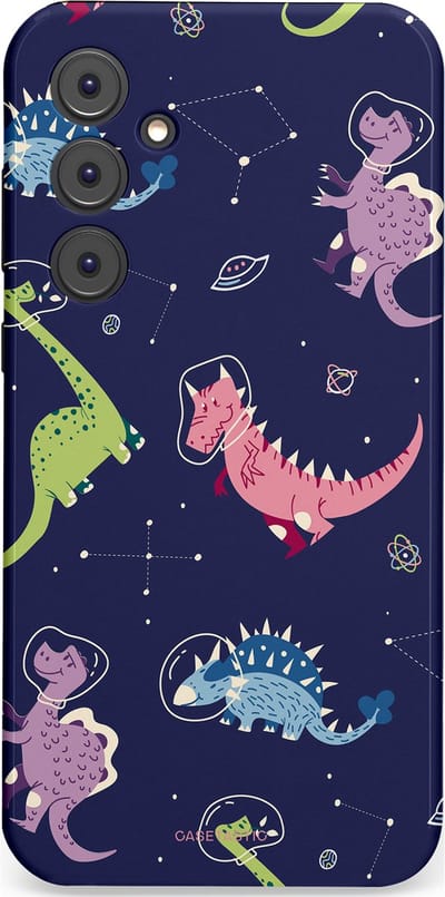 Casetastic hoesje geschikt voor Samsung Galaxy A35 - Dubbellaagse bescherming - Rex in de ruimte - Fashion Case - Donkerblauw Donkergrijs
