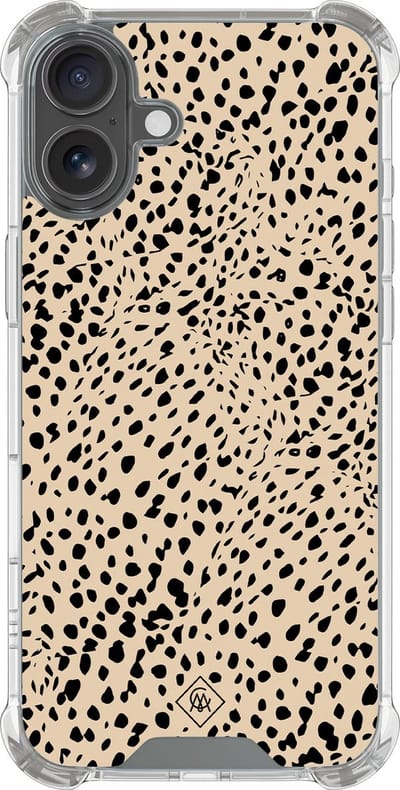 Casimoda® hoesje - Geschikt voor iPhone 16 - Stippen bruin abstract - Shockproof case - Extra sterk - Siliconen/TPU - Bruin/beige, Transparant