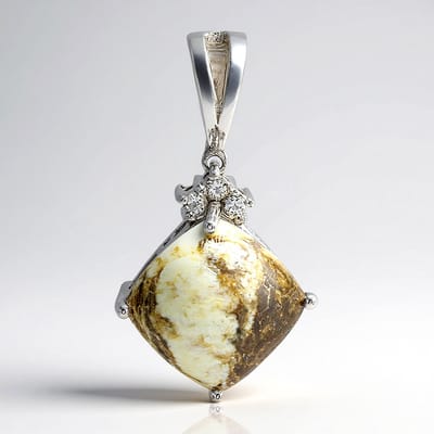 Cavill - Zilveren Hanger - 925 Sterling Zilver - 6 43 ct Braziliaanse Magnesiet - 0 123 ct Witte Topaas - Antiek Kussen Cabochon - Elegant Design