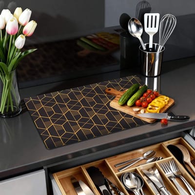 KitchenArt - Golden Prism – Inductie Beschermer - 71x52 cm - Kookplaat Beschermer - Luxe Afdekplaat Inductieplaat - Anti-slip & Oprolbaar - Beschermmat Inductiekookplaat