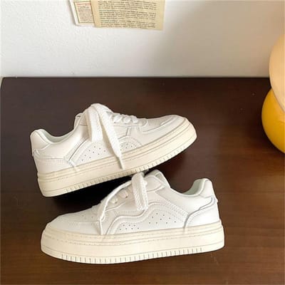 Lente en Herfst Nieuwe Veelzijdige Ins Trendy Dikke zool Lederen Bovenwerk Street Shot Hong Kong Stijl Casual Boardschoenen 40 white