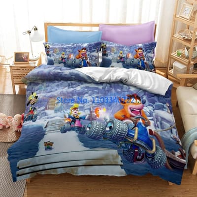 Cartoon Crash Bandicoot 3d Luxe Beddengoedset Dekbedovertrekset 3D Print Dekbedovertrek Beddengoed voor Jongen Meisje Sets Decor Child 120x150cm