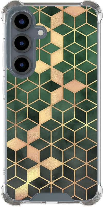 Shockproof hoesje - Geschikt voor Samsung Galaxy S25 - Kubus groen - Extra sterke case - TPU/polycarbonaat - Print / Illustratie - Groen, Transparant